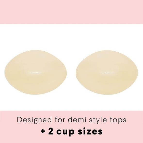 Demi Boost - This padded insert is specially designed for demi cup styles. Stick it inside wedding dresses, bras, bandeau bikinis, etc. for a natural-looking boost.
